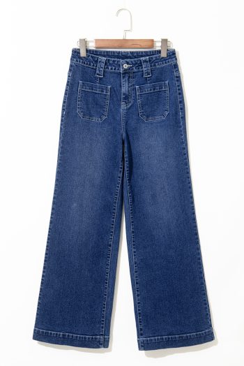Sail Blue Wide Leg Pocketed High Waist Jeans