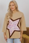Camel Floral Star Patchwork 3/4 Long Sleeve Top