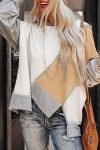 Light French Beige Colorblock Stitching Irregular Hem Long Sleeve Top