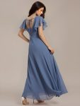 Floral Print Flutter Sleeve Side Split Maxi Formal Dress – Dusty Blue