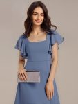 Floral Print Flutter Sleeve Side Split Maxi Formal Dress – Dusty Blue