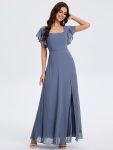 Floral Print Flutter Sleeve Side Split Maxi Formal Dress – Dusty Blue
