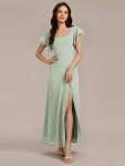 Floral Print Flutter Sleeve Side Split Maxi Formal Dress - Mint Green