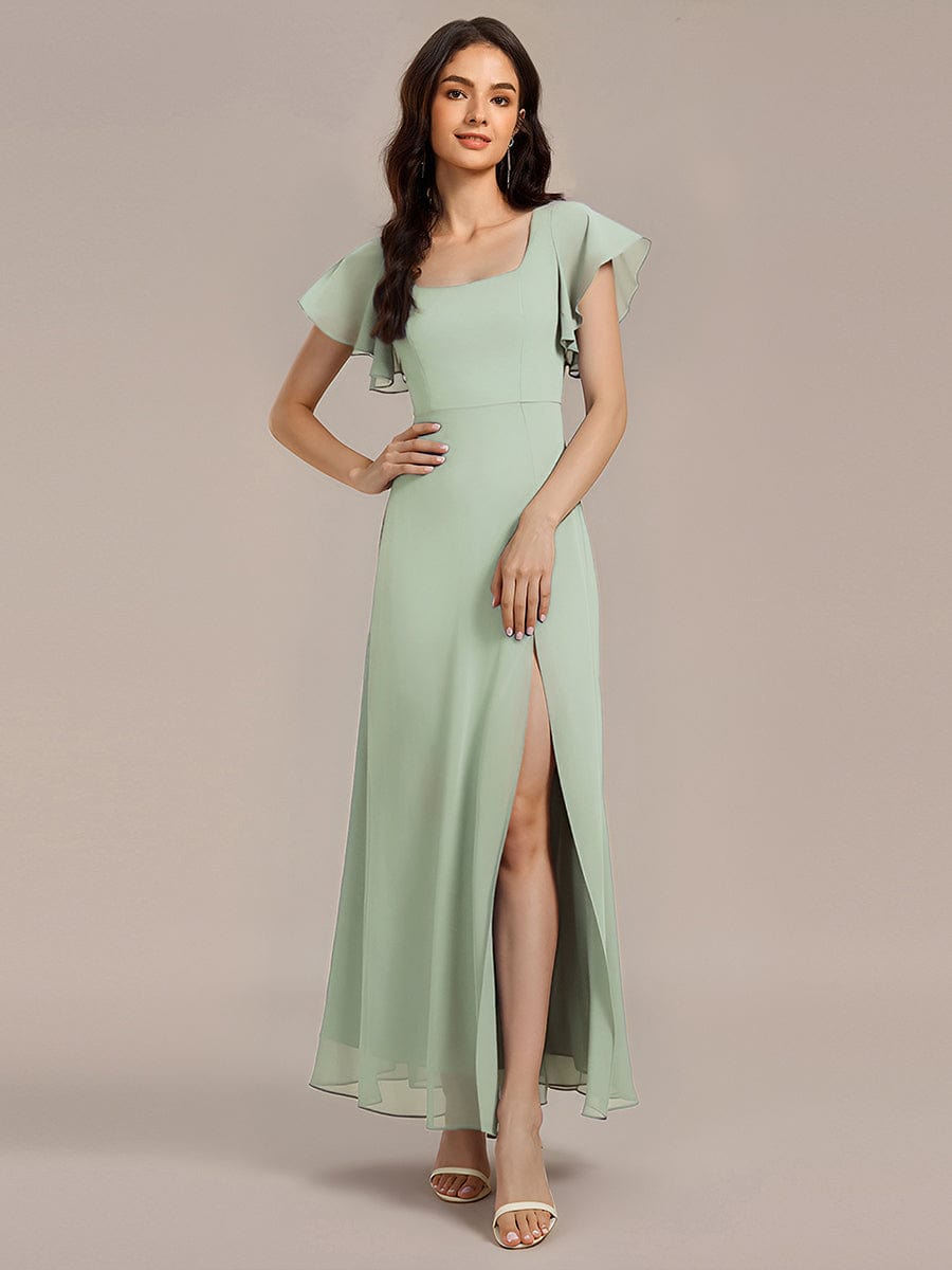 Floral Print Flutter Sleeve Side Split Maxi Formal Dress - Mint Green Floral Print Flutter Sleeve Side Split Maxi Formal Dress - Mint Green