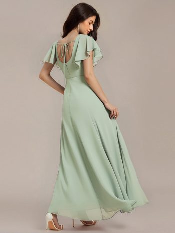 Floral Print Flutter Sleeve Side Split Maxi Formal Dress - Mint Green