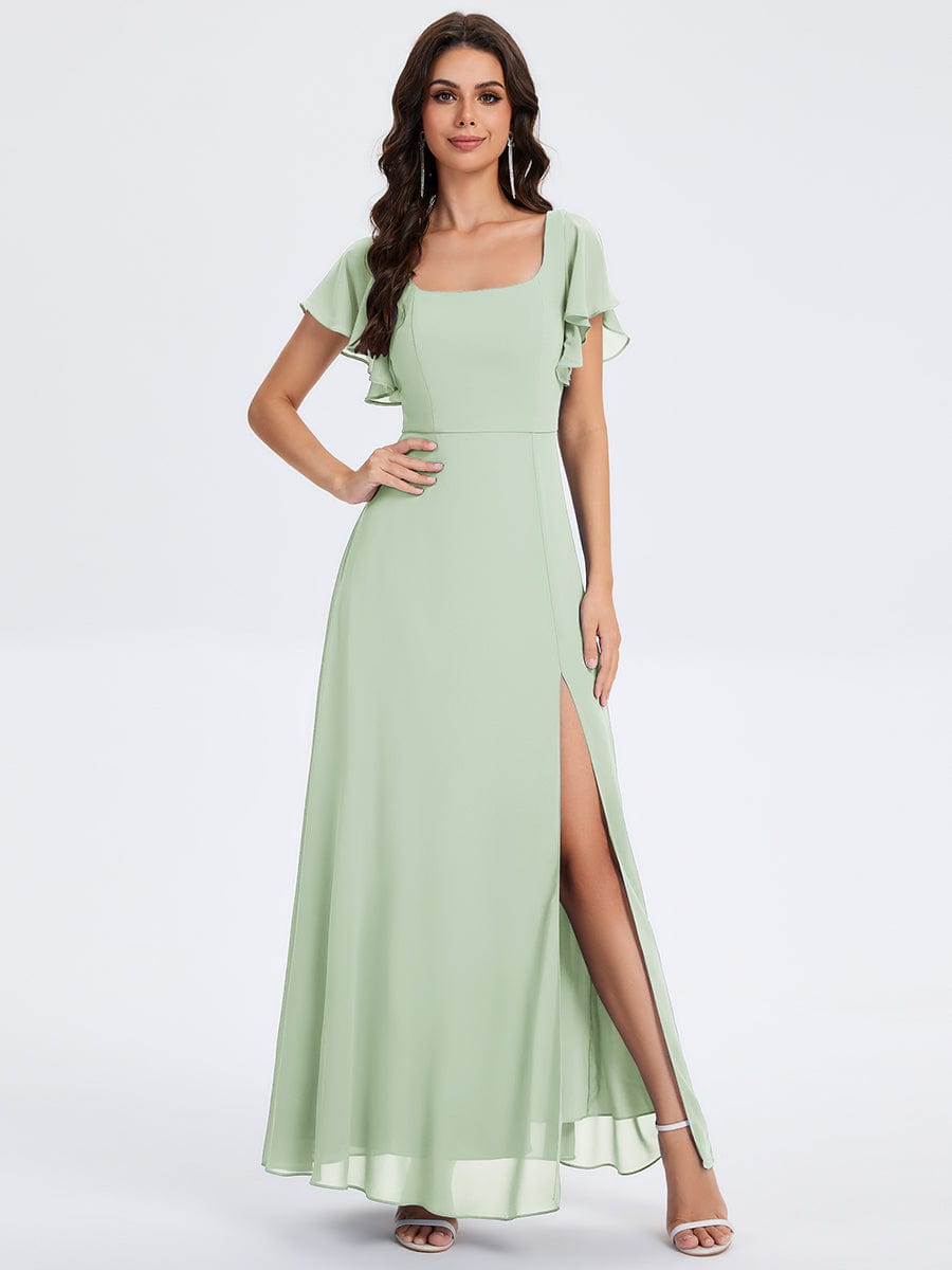 Floral Print Flutter Sleeve Side Split Maxi Formal Dress - Mint Green Floral Print Flutter Sleeve Side Split Maxi Formal Dress - Mint Green