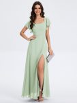 Floral Print Flutter Sleeve Side Split Maxi Formal Dress – Mint Green