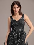 Double V-Neck A-Line Layered Sequin Formal Dress – Black