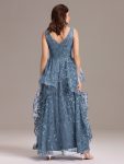 Double V-Neck A-Line Layered Sequin Formal Dress – Dusty Blue