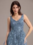 Double V-Neck A-Line Layered Sequin Formal Dress – Dusty Blue