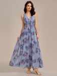 Double V Neck Empire Waist Floral Sleeveless Maxi Formal Dress - Dusty Peony