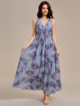 Double V Neck Empire Waist Floral Sleeveless Maxi Formal Dress – Dusty Peony