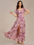 Floral Print Flutter Sleeve Side Split Maxi Formal Dress – Light Purple Print