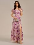 Floral Print Flutter Sleeve Side Split Maxi Formal Dress – Light Purple Print