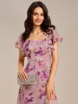 Floral Print Flutter Sleeve Side Split Maxi Formal Dress – Light Purple Print
