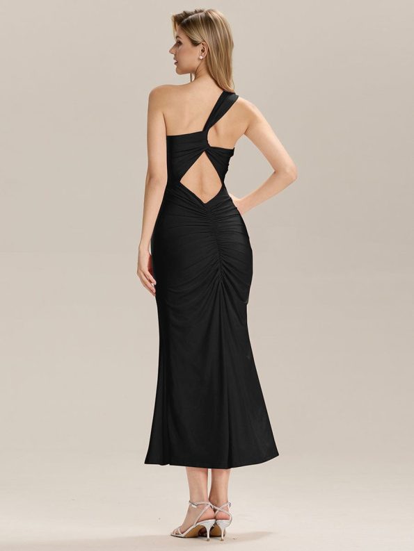 Backless Knit Sleeveless Formal Evening Dress - Black