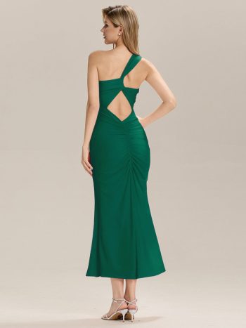 Backless Knit Sleeveless Formal Evening Dress - Dark Green