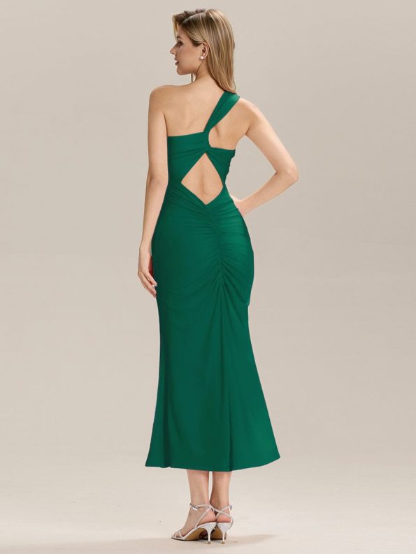 Backless Knit Sleeveless Formal Evening Dress - Dark Green
