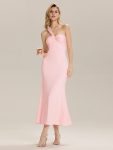 Backless Knit Sleeveless Formal Evening Dress - Pink