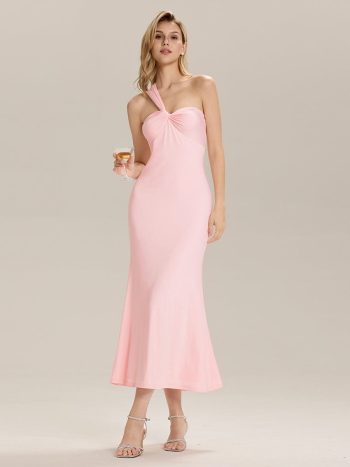 Backless Knit Sleeveless Formal Evening Dress - Pink