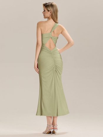 Backless Knit Sleeveless Formal Evening Dress - Sage Green