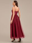 MarisolApplique Mesh Sleeveless Evening Dress – Burgundy