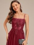 MarisolApplique Mesh Sleeveless Evening Dress – Burgundy