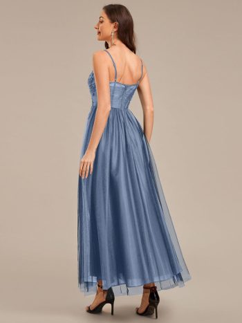 MarisolApplique Mesh Sleeveless Evening Dress - Dusty Blue