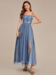 MarisolApplique Mesh Sleeveless Evening Dress – Dusty Blue