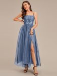 MarisolApplique Mesh Sleeveless Evening Dress – Dusty Blue