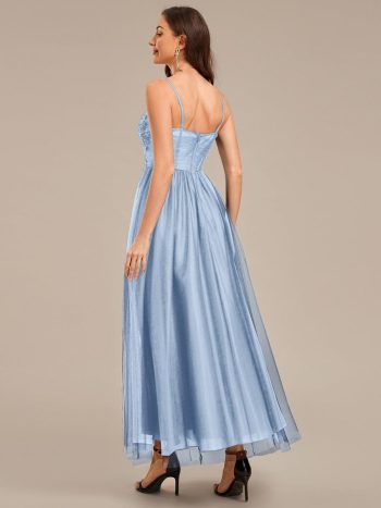 MarisolApplique Mesh Sleeveless Evening Dress - Ice Blue