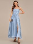 MarisolApplique Mesh Sleeveless Evening Dress – Ice Blue
