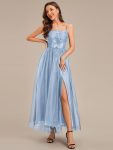 MarisolApplique Mesh Sleeveless Evening Dress – Ice Blue