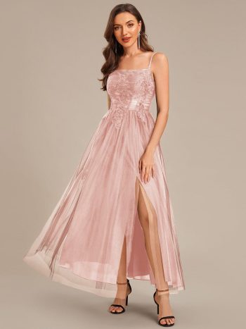MarisolApplique Mesh Sleeveless Evening Dress - Pink