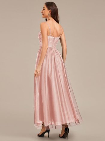 MarisolApplique Mesh Sleeveless Evening Dress - Pink
