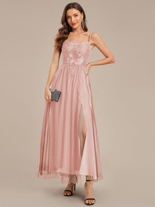 MarisolApplique Mesh Sleeveless Evening Dress - Pink