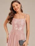 MarisolApplique Mesh Sleeveless Evening Dress – Pink