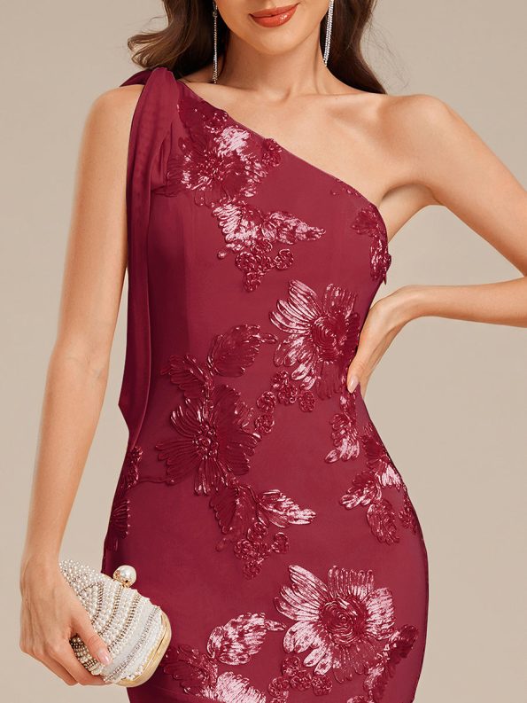 Flowing Ribbon Mesh Mermaid Formal Dress - Burgundy