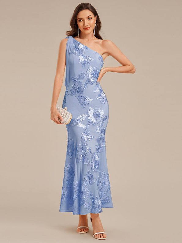 Flowing Ribbon Mesh Mermaid Formal Dress - Ice Blue