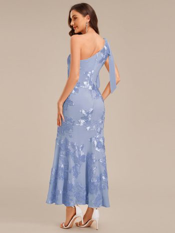 Flowing Ribbon Mesh Mermaid Formal Dress - Ice Blue
