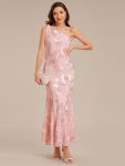 Flowing Ribbon Mesh Mermaid Formal Dress - Pink