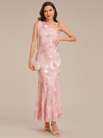 Flowing Ribbon Mesh Mermaid Formal Dress - Pink