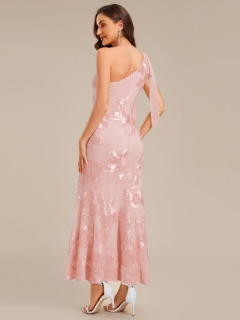 Flowing Ribbon Mesh Mermaid Formal Dress - Pink