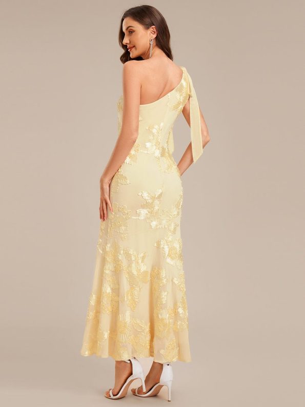 Flowing Ribbon Mesh Mermaid Formal Dress - Yellow