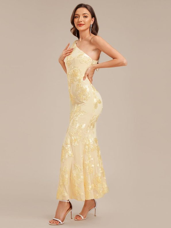 Flowing Ribbon Mesh Mermaid Formal Dress - Yellow