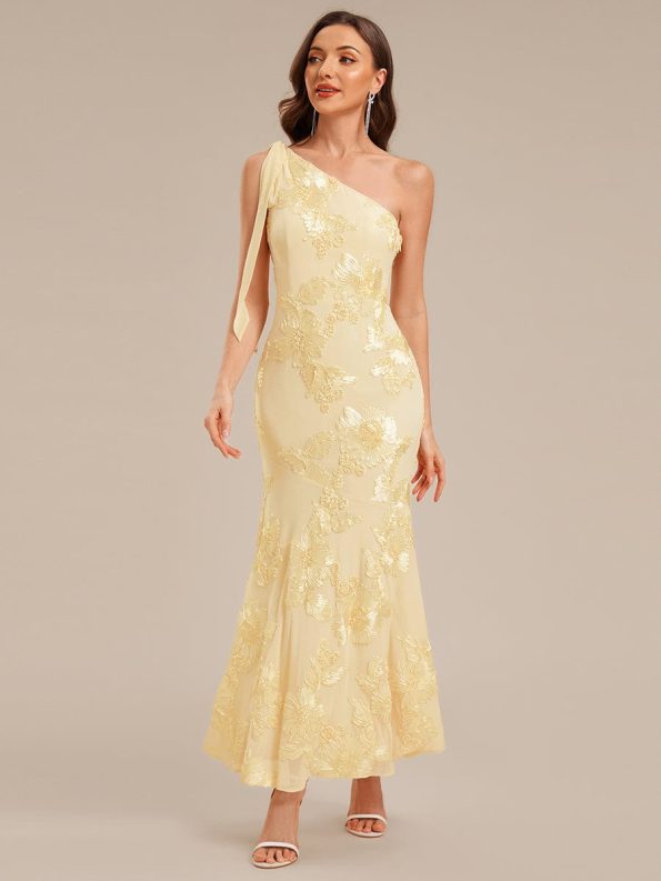 Flowing Ribbon Mesh Mermaid Formal Dress - Yellow