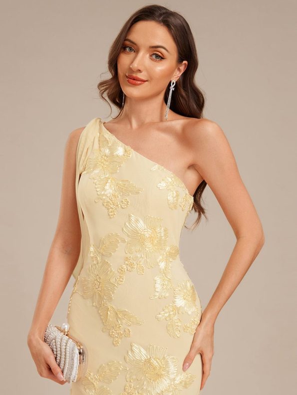 Flowing Ribbon Mesh Mermaid Formal Dress - Yellow