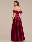 Back Tie Satin Ruffle Sleeve Formal Dress – Burgundy