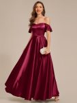 Back Tie Satin Ruffle Sleeve Formal Dress – Burgundy