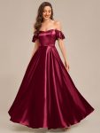 Back Tie Satin Ruffle Sleeve Formal Dress – Burgundy